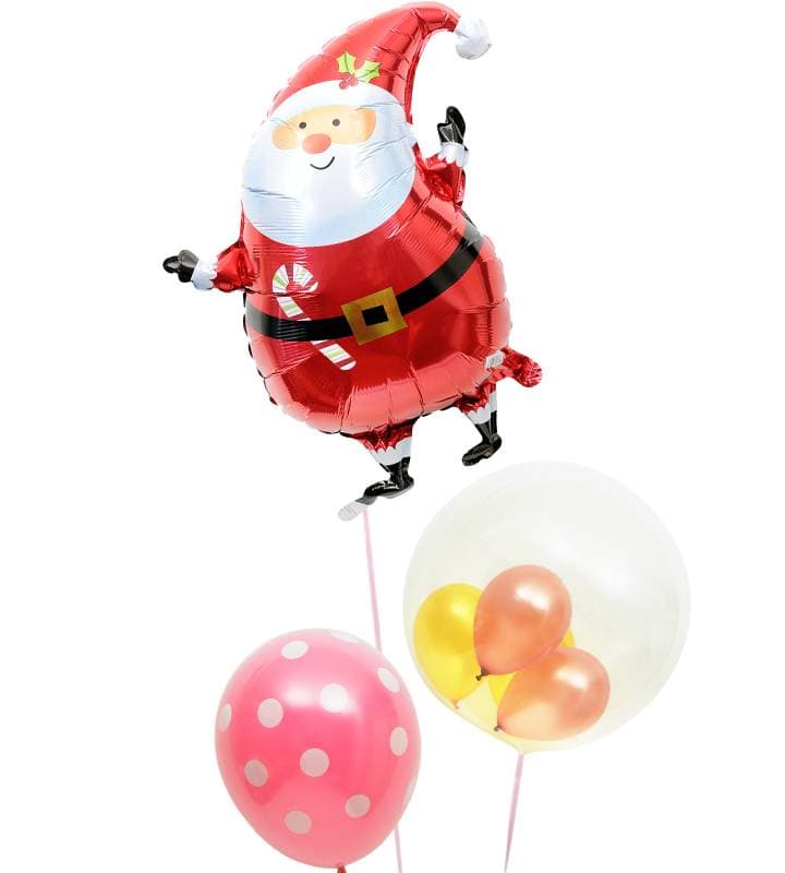 サンタクロースとピンク＆ゴールドのぷちバルーン、ピンクドット【クリスマス】