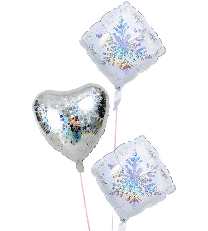 雪の結晶ときらきらシルバーハートの3連バルーン【クリスマス】