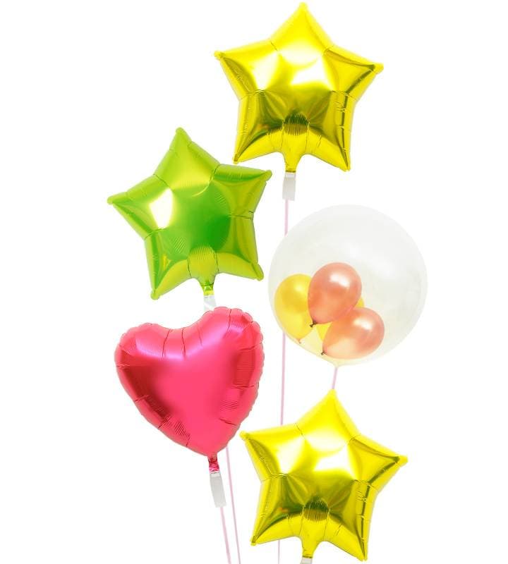 ゴールドスターとグリーンスター、ピンク＆ゴールドのぷちバルーン、レッドハートの5連バルーン【クリスマス】