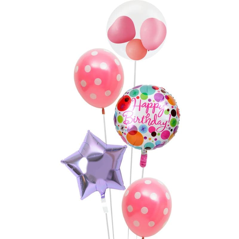 ポップなドットにピンクハート&ドットの女子バルーンな誕生日ブーケ【誕生日】 - g-btd-0092.jpg