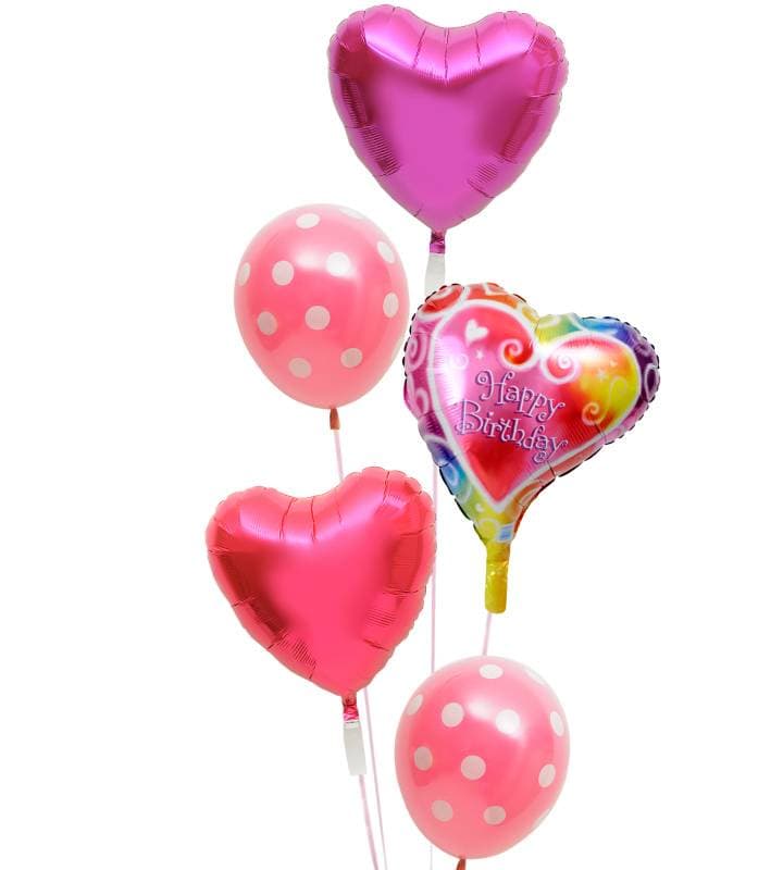 3つのハートにピンクドットを添えたラブリーな誕生日ブーケ【誕生日】 - g-btd-0094.jpg