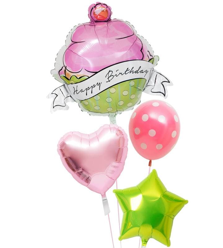 カップケーキとピンクドット、ピンクハート、ライムグリーンスター【誕生日】 - g-btd-0139.jpg