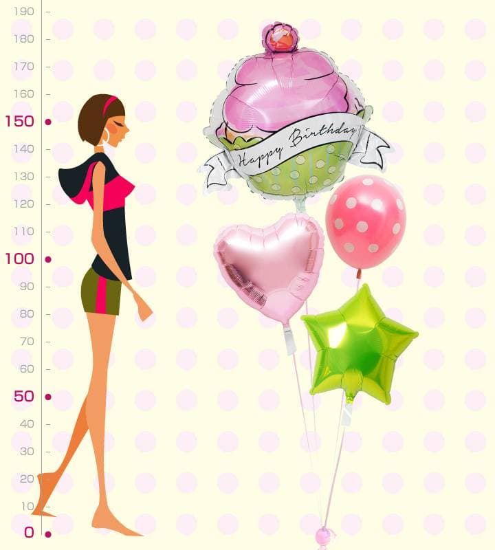 カップケーキとピンクドット、ピンクハート、ライムグリーンスター【誕生日】 - g-btd-0139__01.jpg